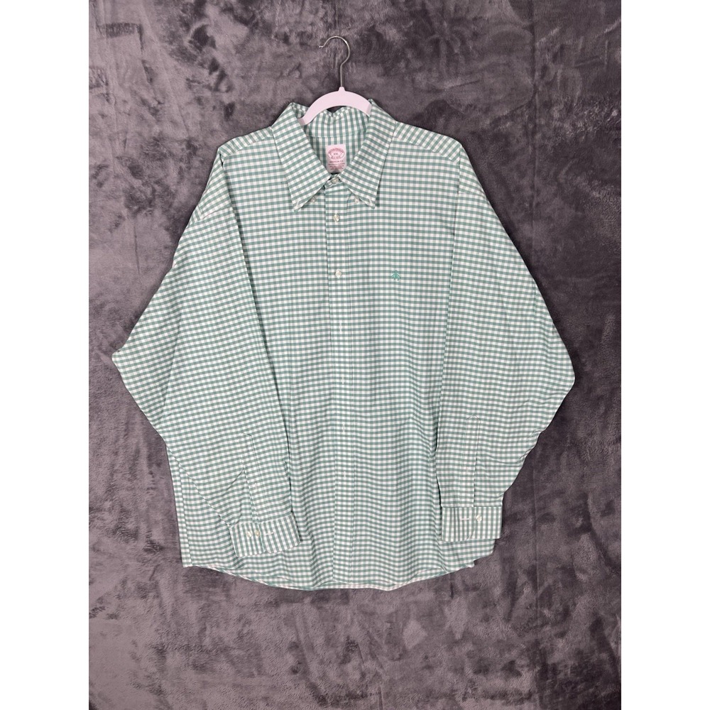 Brooks Brothers Madison Fit XXL Green Gingham Non-Iron Stretch Cotton Shirt